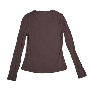 Dressin New Large Classic Brown Long Sleeve Top Ribbed